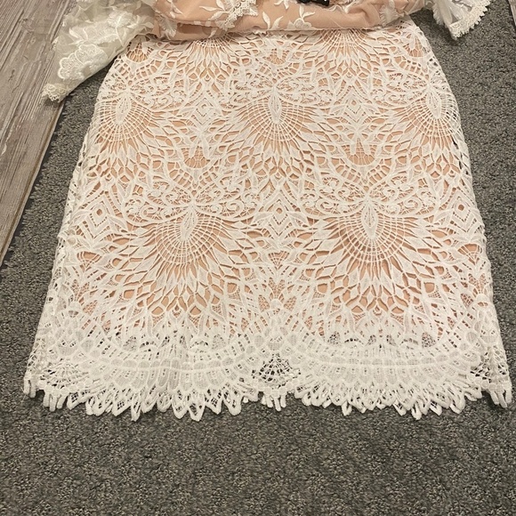 Lulu's Kayleigh White and Nude Lace Short Sleeve Midi Dress 16353 - Picture 15 of 16